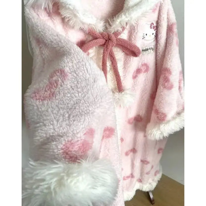 Sanrio Pajamas Hellokitty Nightgown Women's Coral Velvet Autumn and Winter Thickened Cloak Hello Kitty Pajamas Home Clothes