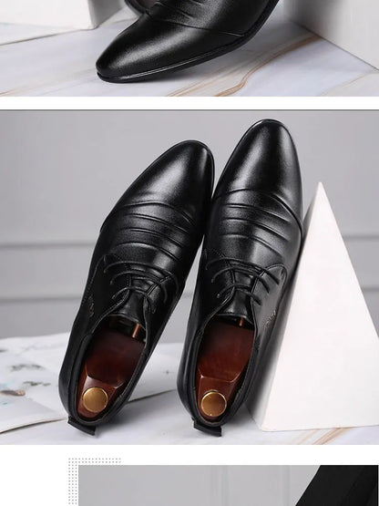 Classic Men Dress Shoes Lace-up White Leather Shoes for Man Plus Size Point Toe Business Casual Men's Formal Shoes for Wedding