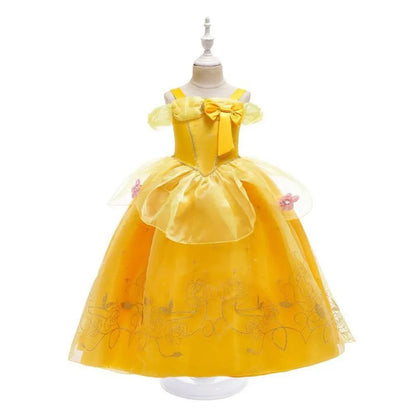 Girls Dress Belle Costume Kids Halloween Carvinal Fancy Cosplay Belle Clothes Children Wedding Party Flower Printing Dress 3-10Y