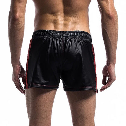 Men Casual Shorts PU Leather Quick Dry Swimwear Pocket Sports Gym Loose Running Trunks Swimming Board Shorts Surffing Shorts