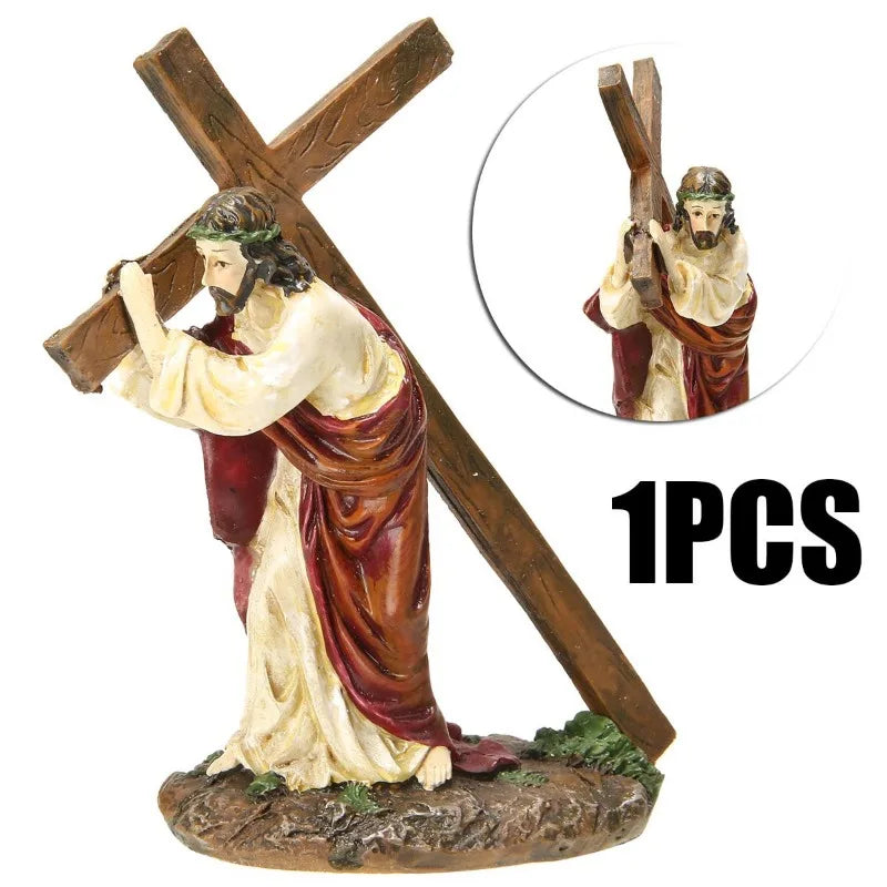 1pc Crucifix Statue Jesus Cross Resin Statue Christ Figure Catholic Religious Accessories Decor