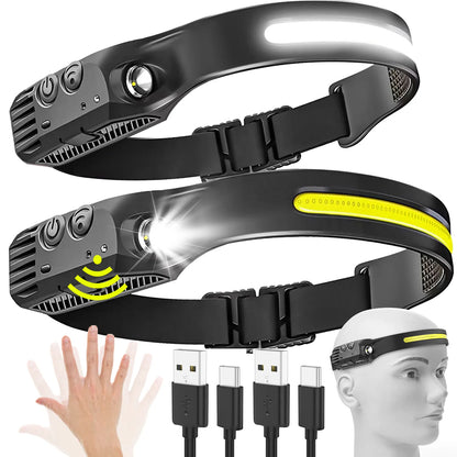 LED Headlamp Sensor Headlight USB Rechargeable Camping Search Light Head Flashlight With Built-in Battery Outdoor Work Light