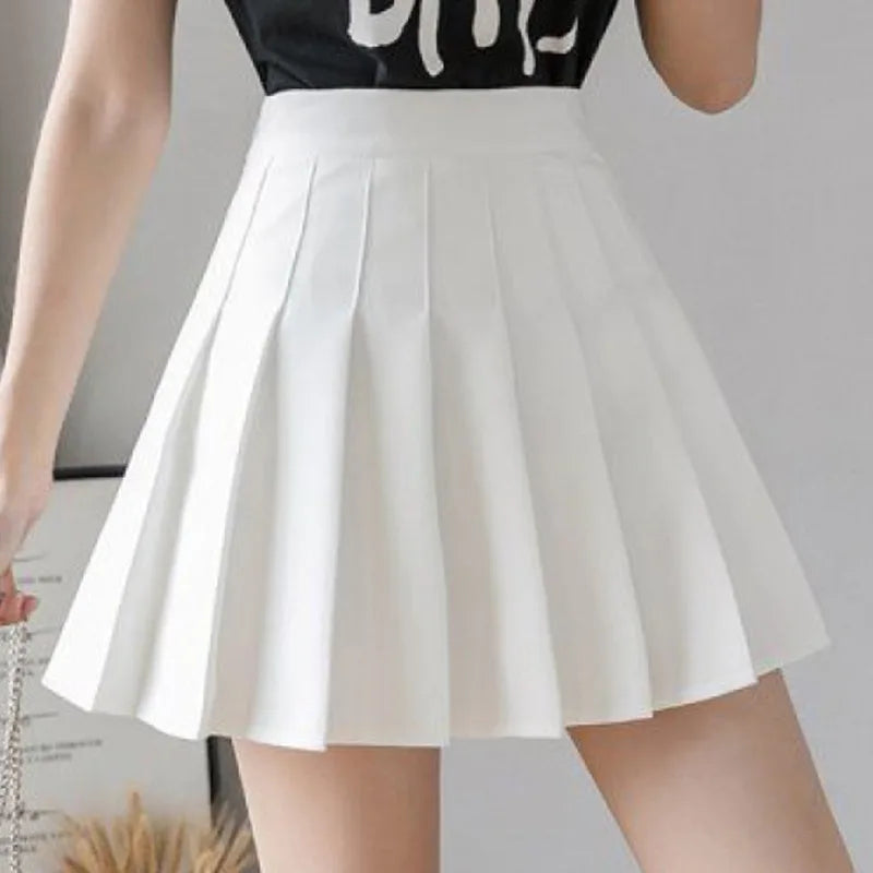 Women's Skirt Shorts High Waist A-line Student Pleated Skirts Solid Casual Clothes Dance Mini School Girls Skirts Kawaii Faldas White