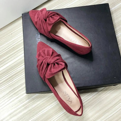 Flat Shoes for Women Suede Velvet Spring Summer Casual Shoes Women Flats Bow Flower Pointed Scoop Shoes Slip on Size 33 34 43