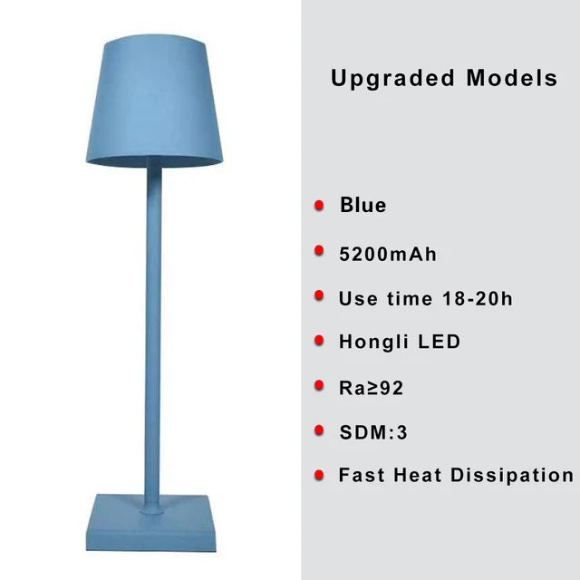 Hotel Cordless Usb Rechargeable Table Lamp Poldina Waterproof Touch Switch Table Lamp for Bedroom Hotel Living Room Restaurant 5200mAh blue changeable