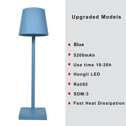 Hotel Cordless Usb Rechargeable Table Lamp Poldina Waterproof Touch Switch Table Lamp for Bedroom Hotel Living Room Restaurant 5200mAh blue changeable