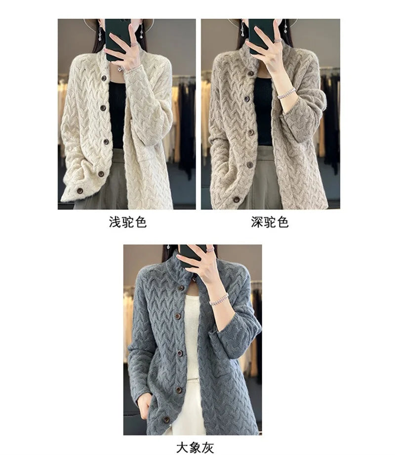 2024 Autumn Winter New Korean Cardigan Long Sleeve Jacket Women Loose Casual Thicken Knitted Sweater Coat Female Tops Ladies