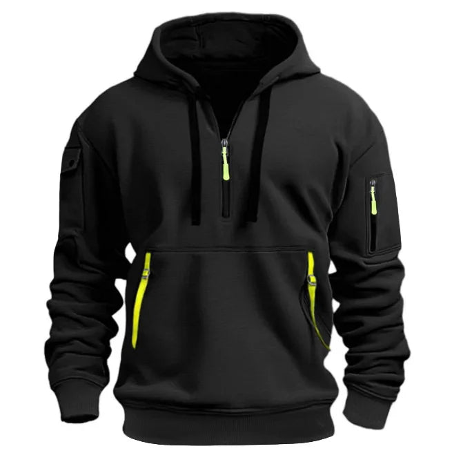 New Men's Leisure Sports Pullover Multi Zipper Arm Pocket Hoodie Set Autumn/Winter Fashion Hoodie Hoodie Men's Loose Coat 2024 black