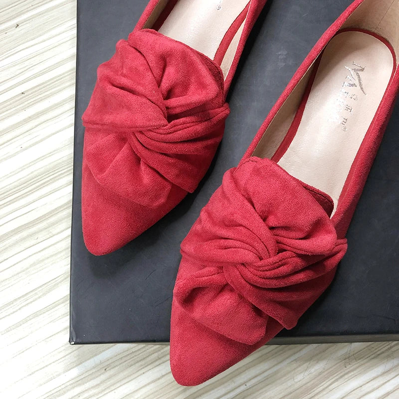 Flat Shoes for Women Suede Velvet Spring Summer Casual Shoes Women Flats Bow Flower Pointed Scoop Shoes Slip on Size 33 34 43