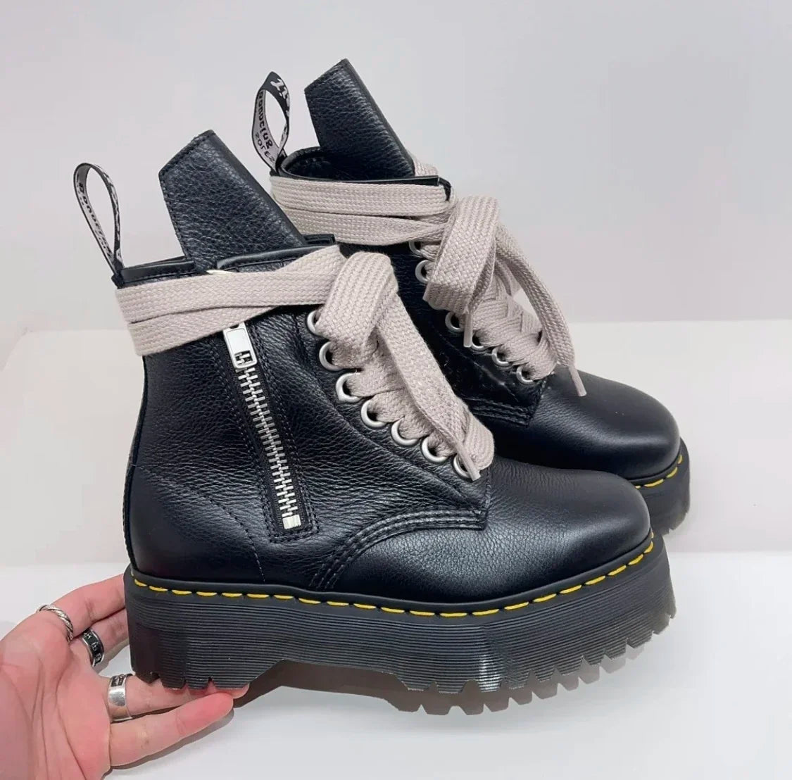 Original Women Platform Boots Leather Men Thick Sole Ankle Sexy Female Punk Motorcycle Shoes Combat Booties Plus Size