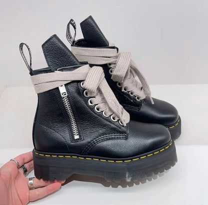 Original Women Platform Boots Leather Men Thick Sole Ankle Sexy Female Punk Motorcycle Shoes Combat Booties Plus Size