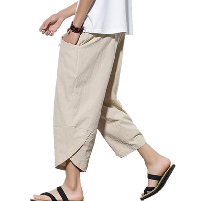 2024 Summer Men Chinese Style Cotton Linen Harem Pants Men Streetwear Breathable Beach Pants Male Casual Calf-Lenght Trousers