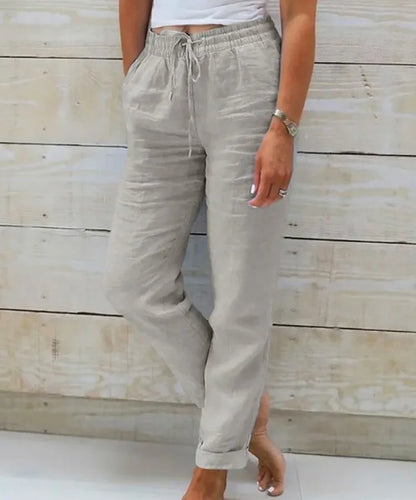 Women's High Waist Solid Color Cotton Linen Casual Pants Fashion Summer Female Holiday Casual Long Pant New 2024 gray