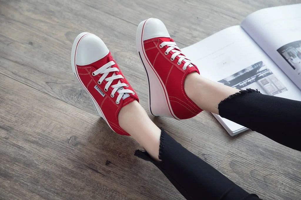 Shoes Women New Woman Wedge Canvas Vulcanize Shoes Platform Breathable Canvas Shoes Casual Students Candy Color Wedge Sneakers