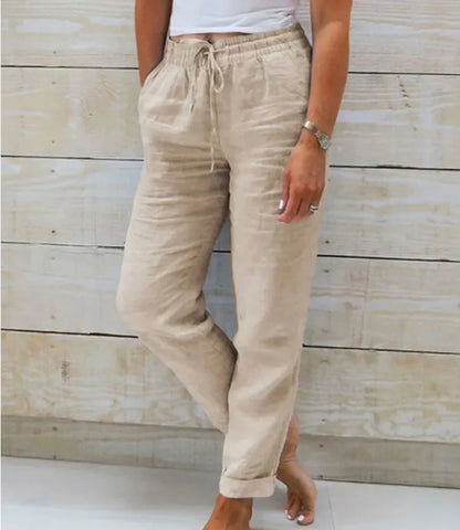 Women's High Waist Solid Color Cotton Linen Casual Pants Fashion Summer Female Holiday Casual Long Pant New 2024 khaki