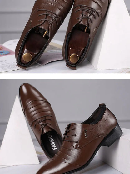 Classic Men Dress Shoes Lace-up White Leather Shoes for Man Plus Size Point Toe Business Casual Men's Formal Shoes for Wedding