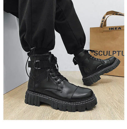 Brand Design 2022 Autumn and Winter Men Shoes High-top British Style Trend Motorcycle Leather Boots New Tooling Boots Men Boots