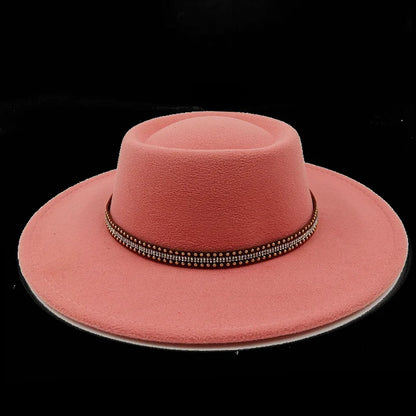 Pink fedora hat 8cm concave convex top women's jazz hat men's classic flat top fedora hat classic шляпа женская