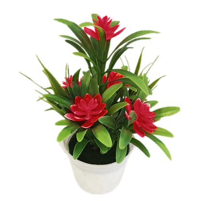 Artificial plant Fake Flower with VaseLotus Flower Potted Plant Bonsai Wedding Party Garden Home Decor Artificial Flower Red