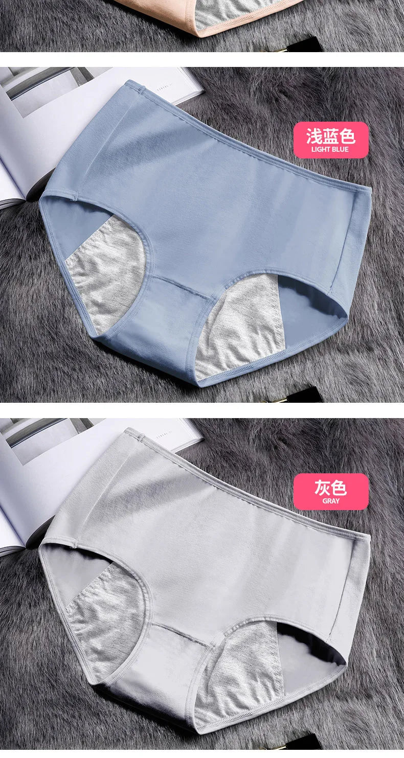 Physiological Underwear Cotton Mid Waist Menstruation Side Leakage Prevention Pure Cotton Breathable Girls Period Briefs