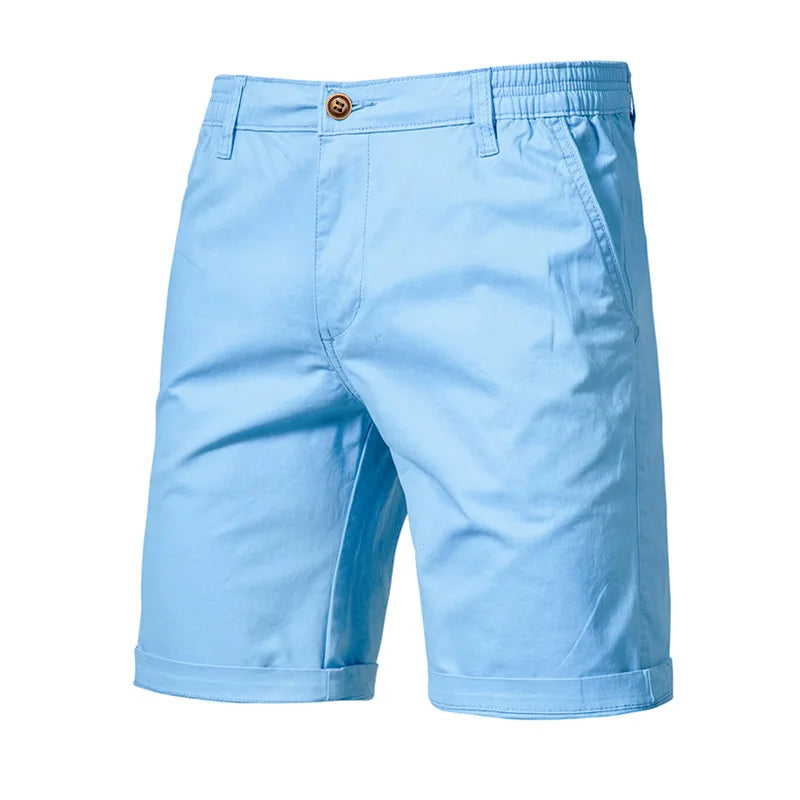 2023 Men Shorts Summer Cotton Middle Waist Male Casual Business Men Shorts Printed Beach Stretch Chino Classic Fit Short Homme light blue