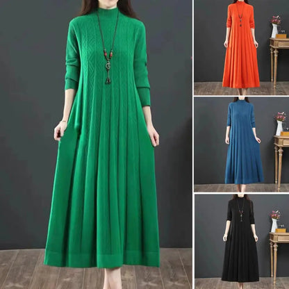 2024 New Autumn Winter Large Size Covering Belly Dress Middle Aged Elderly Mother Retro Long Knitted Sweater Dresses Vestidos