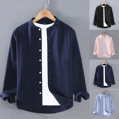 Holiday Men Shirt Tops Summer Autumn Simple Spring Stand Collar Casual Comfortable Cotton Blend Linen Long Sleeve