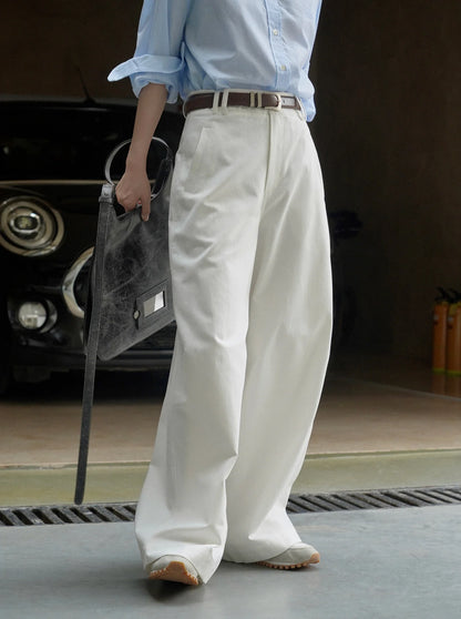 [LANMREM] Fashion Simplicity Loose Wide Leg Pants For Women Solid High Waist Straight Casual Trousers 2024 Spring New Clothing