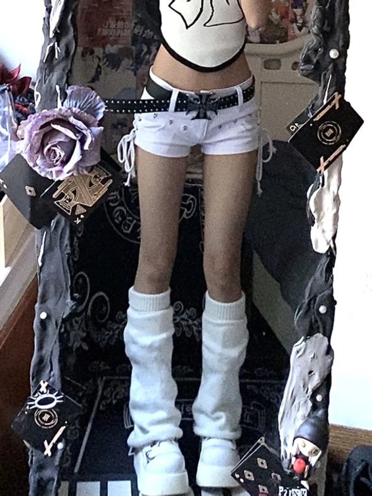 Woman Goth Y2k Low Rise Shorts 2000s Jean Shorts Fashion Denim Grunge Sexy Hot Pants Gyaru Coquette Goblin Core Korean Harajuku