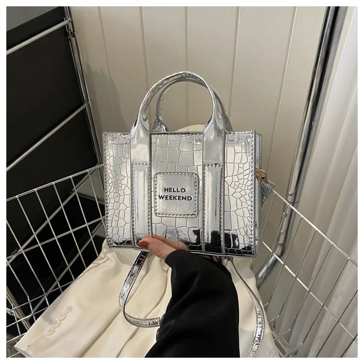 2023 Latest Style New Summer Approval Stone Pattern Fashion Bag Handbag Ladybag Silver (20cm<Max Length<30cm)