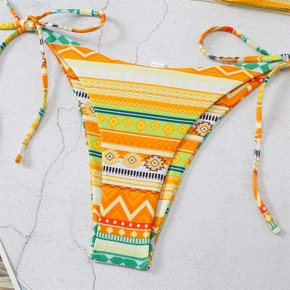 Boho Print Bikini Halter String Bandeau Swimsuit Separate Retro Trend Swimwear Y2K Beach Micro Tanga Women Vacation Bathing Suit