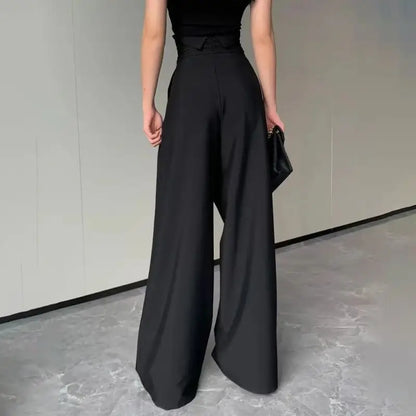 2024 Black Design Wide-Leg Pants Women's Slimming Suit Pant Magic High Waist Loose Straight Drooping Mopping Casual Trousers