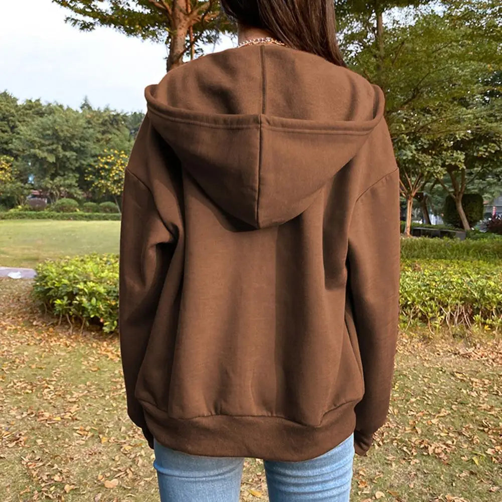 Sweatshirt Hoodie Oversize Hooded Cardigan Sweatshirts Gray Women Clothes Solid Zip Up Hoodies Autumn Women Tops Long Sleeves