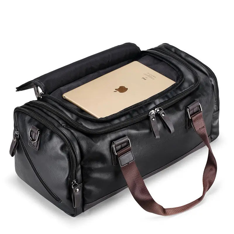 Men's PU Leather Gym Bag Sports Bags Duffel Travel Luggage Tote Handbags for Male Fitness Men Trip Carry Shoulder Bag travel bag