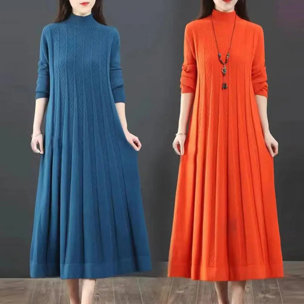 2024 New Autumn Winter Large Size Covering Belly Dress Middle Aged Elderly Mother Retro Long Knitted Sweater Dresses Vestidos