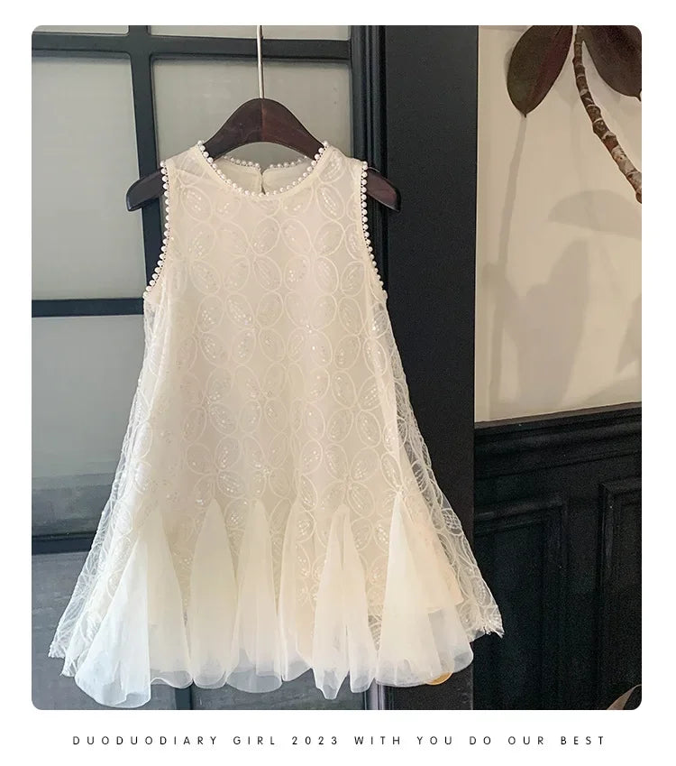 Girls 2 5 to 7 10 Years Elegant Party Luxury Brand Clothes Evening Dresses Baby White Sequin Children's Gala Communion Clothing