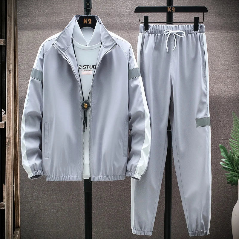 New Spring Men Casual Sets Mens Hooded Tracksuit Sportswear Jackets+Pants 2 Piece Sets Hip Hop Running Sports Suit 5XL 04