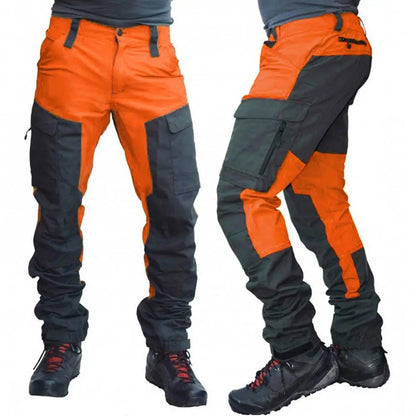 Nylon Men Cargo Pants Color Block Multi Pockets Sports Pants Work Trousers Outdoor Hiking Trekking Army Tactical Joggers Pants