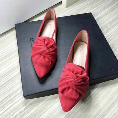 Flat Shoes for Women Suede Velvet Spring Summer Casual Shoes Women Flats Bow Flower Pointed Scoop Shoes Slip on Size 33 34 43