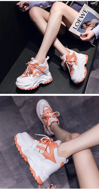 Fashion Flower Embroidered Mesh Breathable Ladies Wedge Platform Sneakers High Heels Lace-Up Shoes Comfortable Height Increasing