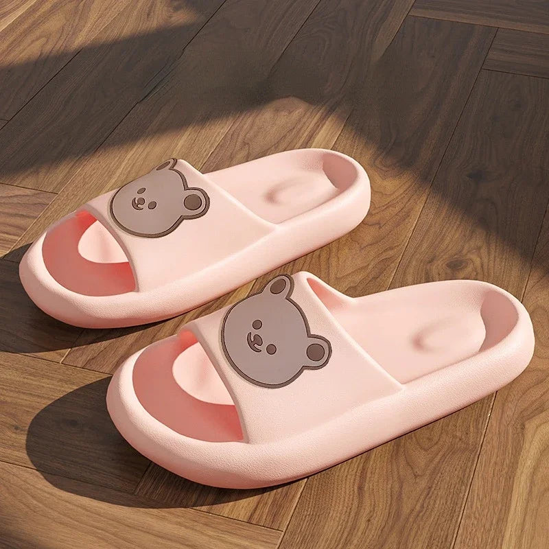 Men Home Slippers Male Sandals Bathroom Women Non Slip Outdoor Beach Slides Casual Rubber Flip Flops Flat 2024 New Trend Summer 2 Pink Bear