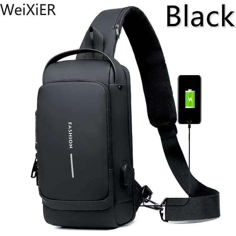 Men Anti Theft Chest Bag Shoulder Bags USB Charging Crossbody Package School Short Trip Messengers Bags Men's Oxford Sling Pack Black 1818