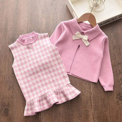 Menoea Children Autumn Leopard Clothes Kids Winter Sweater Dress Woollen Long Sleeve Cat Design Girls Clothing Knit Bow Dresses