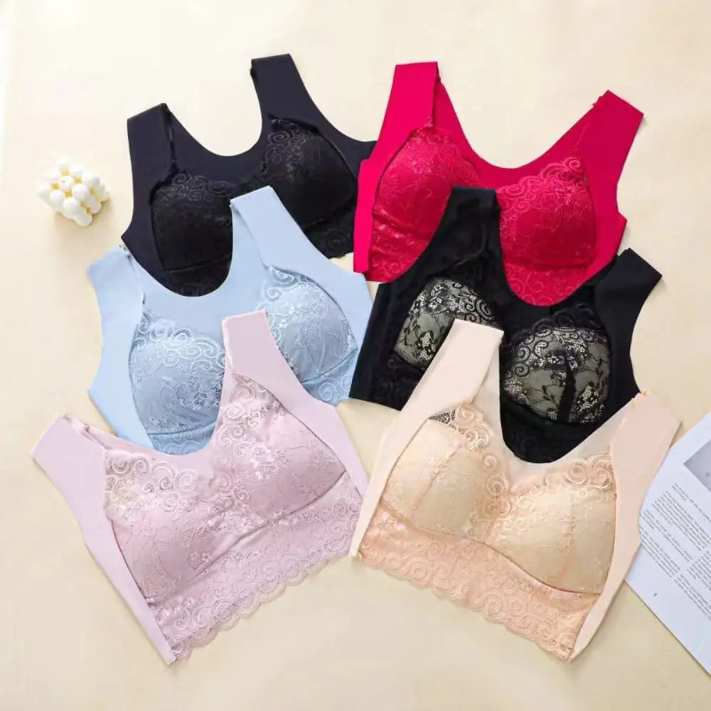 Fashion Wide Strap Lace Padded Bra Thin Ruffled Bucklless Sport Bra Bralette Vest Top Women's Push Up Bra Gift