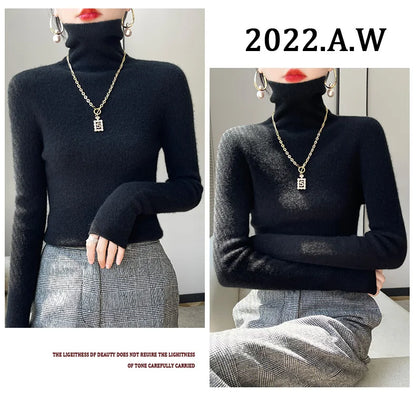 2022 Autumn Winter Cashmere  Sweater Women's Pullover Turtleneck  Casual Fashion Pure Color Cashmere sweater women