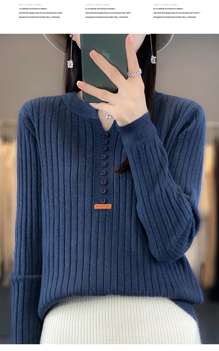 Women's Sweater Autumn/Winter New Solid Color Knitwear V-Neck Pullover Ladies Clothes Fashion Blouse Korean Style Loose Tops