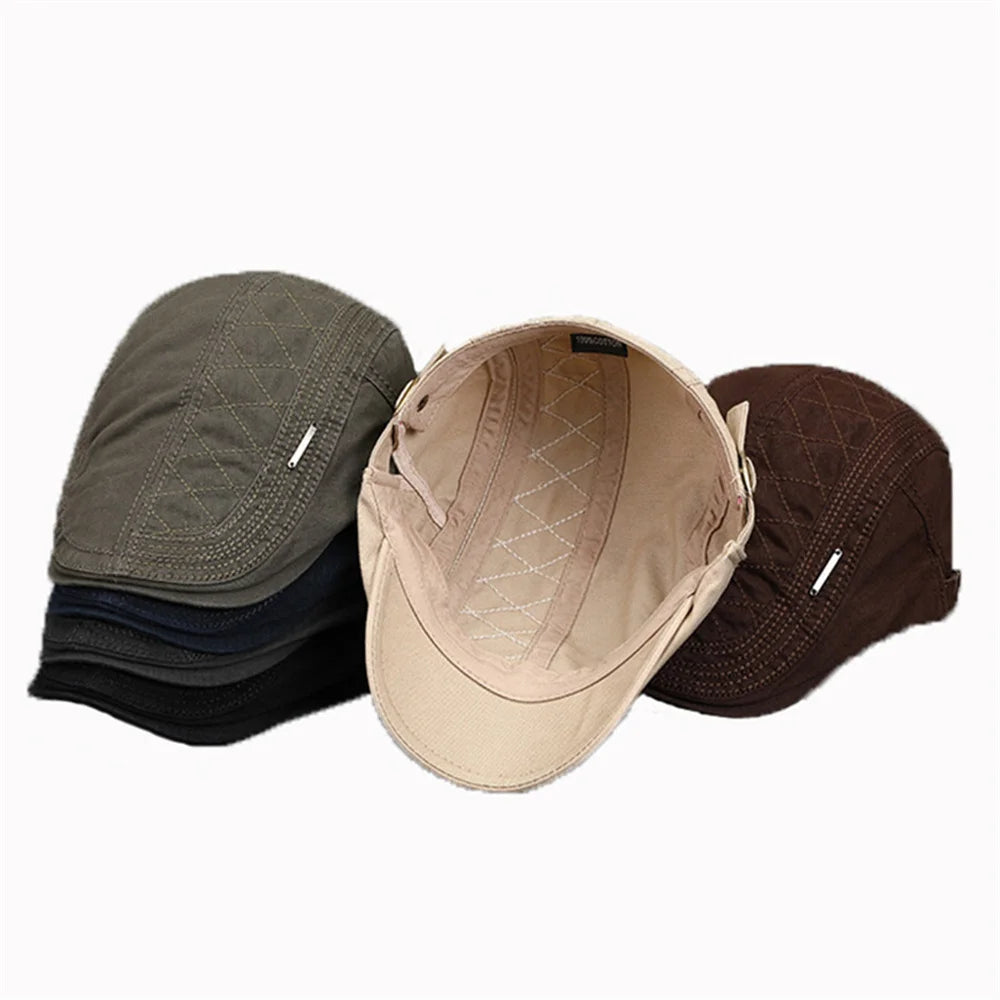 Cotton Newsboy Caps Men Solid Color Soft Casual Street Fashion Retro Beret Hat Golf Driving Cabbie Hat Flat Ivy Cap Four Seasons