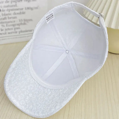 2024 Women's Fashion Summer Lace Flowers Baseball Cap Hundred with Sunscreen Duck Tongue Cap Sunshade Breathable Rebound Cap