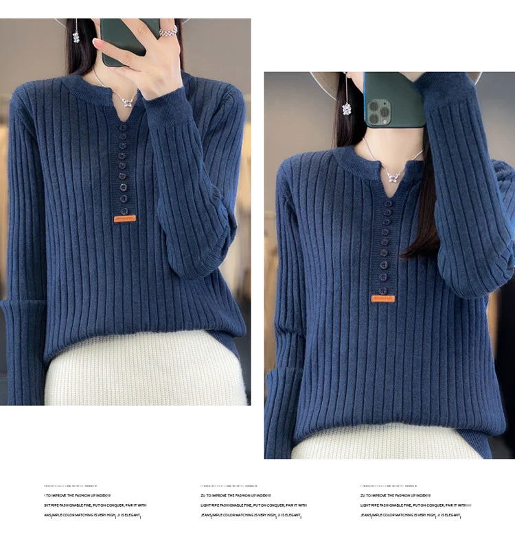 Women's Sweater Autumn/Winter New Solid Color Knitwear V-Neck Pullover Ladies Clothes Fashion Blouse Korean Style Loose Tops