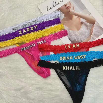 Custom Name Thong Panties with Crystal Letters Customized Thongs Personalized Underwear Sexy G-String Tanga Bikini Jewelry Gift